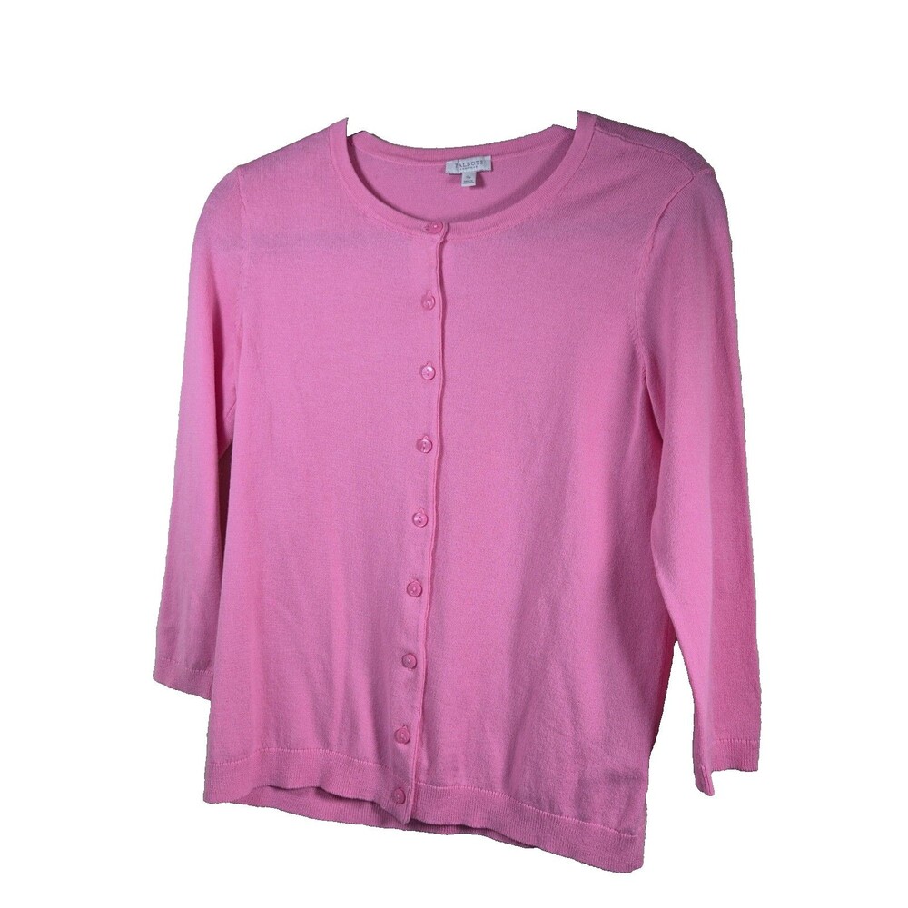 Talbots Womens Pink Crew Neck 3/4 Sleeve Cardigan Sweater Size Small Petite PS